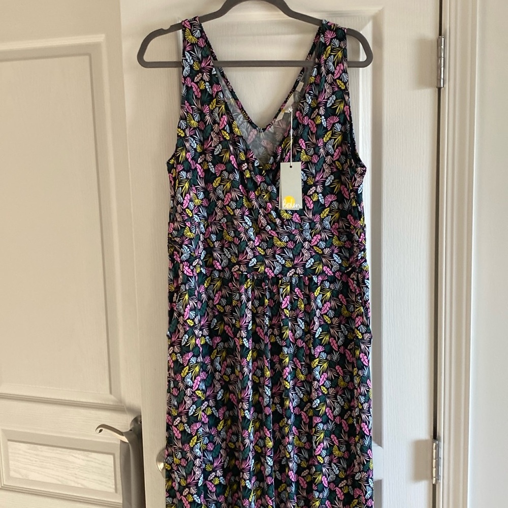 Boden multicolor on black background wrap front midi sundress